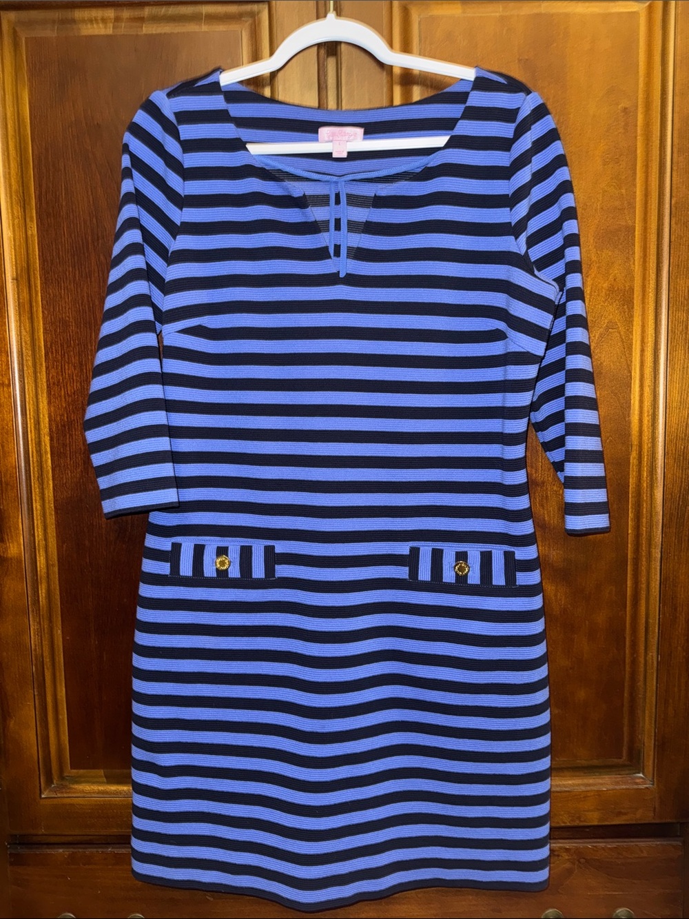 Lilly Pulitzer Charlene Shift Dress Purple/Black Stripe size Large. - Picture 3 of 7